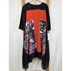 NWT IC Collection 3/4 Sleeve Asymmetrical Artsy Zipper Dress #1416 Size SM